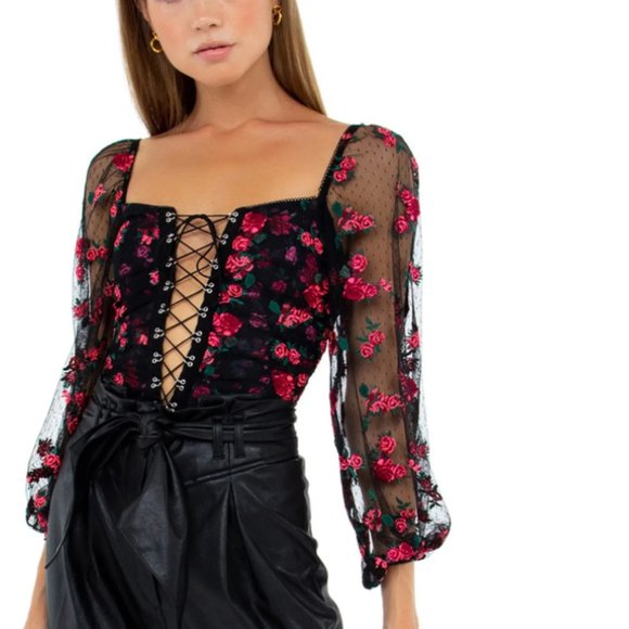 For Love And Lemons Tops - for love and lemons blondie embroidered bodysuit rose pattern medium